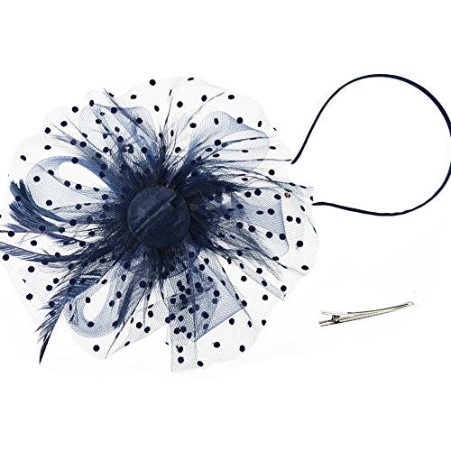 DRESHOW Fascinators Hat Flower Mesh Ribbons Feathers on a Headband and a Clip Tea Party Headwear for Girls and Women