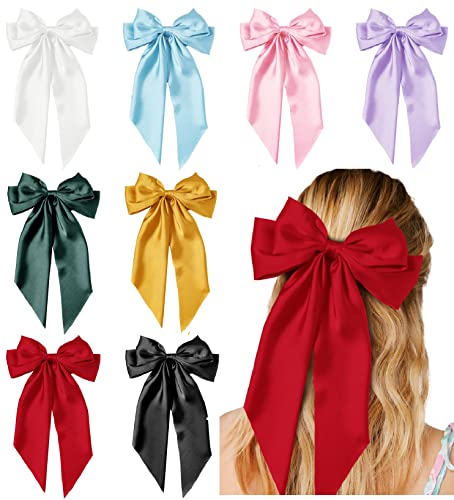 Hair Bows for Women Girls 8 PCS Hair Ribbon Bow Hair Clips with Long Tails Vintage Hair Accessories for Women Gifts