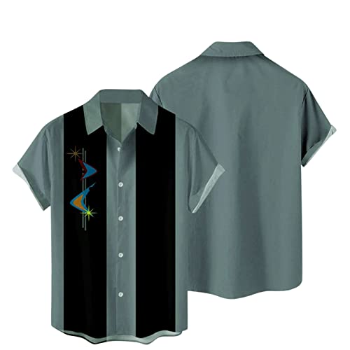 Men's Vintage Bowling Shirts 1950s Retro Casual Button Down Shirts Rockabilly Style Short Sleeve Regular Fit Hawaiian Shirts