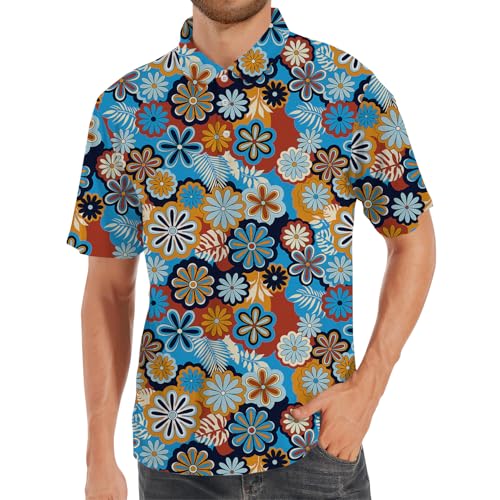70s Outfits for Men Funny Golf Shirts for Men Short Sleeve Golf Polo Shirts Mens 70s Outfit Funny Hawaiian Golf Shirt Medium