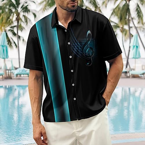Ecosunny Music Shirts for Men Bowling Print Short Sleeve Casual Button Down Shirt with Chest Pocket