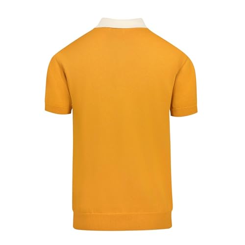 OXKNIT Knit Polo Shirt for Men, Retro Tiger Pattern Yellow Shirt Quarter Button Down Short Sleeve Men's Clothing
