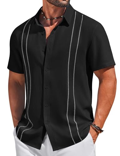 COOFANDY Men's Cuban Guayabera Shirts Button Down Short Sleeve Linen Shirt