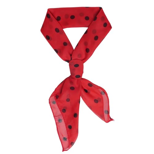 Jmkcoz 50s Chiffon Scarf 1950s Sheer Square Neck Head Scarf Neckerchief for 50's Costume Party Wedding Halloween Cosplay (Polka Dots, Red, 25.6 Inch)