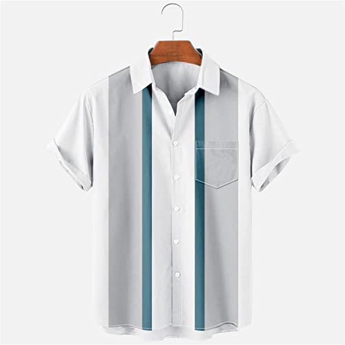 Vintage Bowling Shirts Mens 1950s Retro Short Sleeve Button Down Shirts Casual Regular Fit Summer Hawaiian Beach Tops
