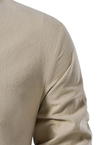JEMITOP Men's Pure Cotton Renaissance Lace Up Shirt Khaki XXL