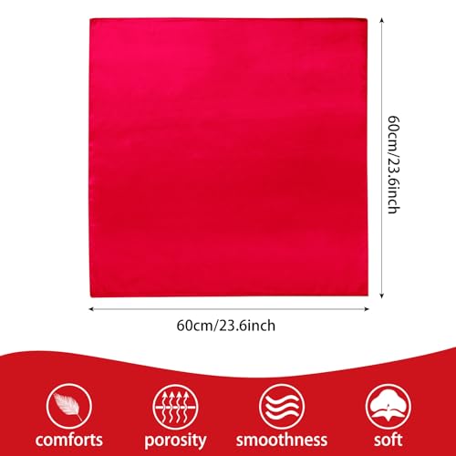 GHGMAO Women Silk Feeling Scarf, 23.6'' Square Red Satin Scarf Neck Head Bandana Handkerchief Hair Scarves for Daily Wear, Retro 1950s, Halloween Costume Accessory