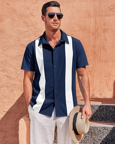 Mens Vintage Bowling Shirts Short Sleeve Button Down Summer Mexican Shirts