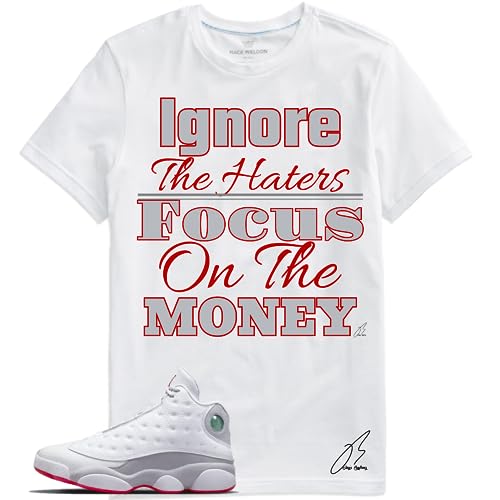 Shirt To Match Jordan Retro 13 Wolf Grey/White True Red,Ignore Haters Sneaker Graphic Tee,University Blue,Gift (M, White)