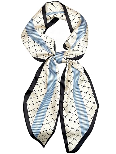 Clysoru Satin Neck Scarf for Women Printed Hair Scarves Bag Scarfs Fashion Elegant Oblique Angle Design 59" X 5.9"