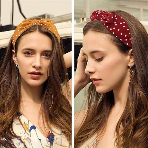 WJYX BOWS 6pcs Polka Dot Bow Headbands Vintage Retro Bunny Ears Hair Hoop