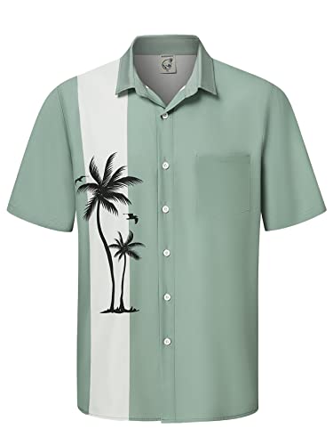 Hardaddy Men's Vintage Bowling Shirt Short Sleeve Button Down Hawaiian Summer Beach Printed Casual Shirts（Multicolor02,L）