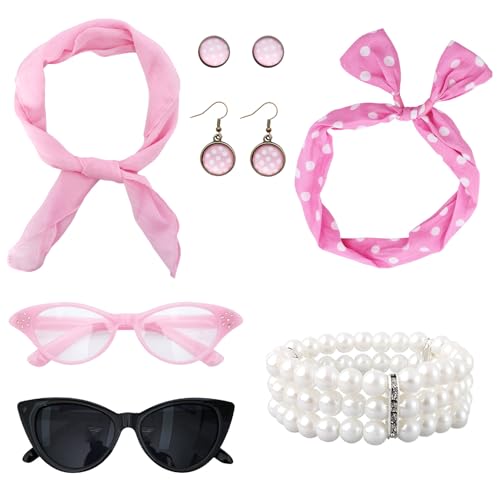 Bcxfbxd 7 Pcs 50's Women Costume Accessories Set for Girls