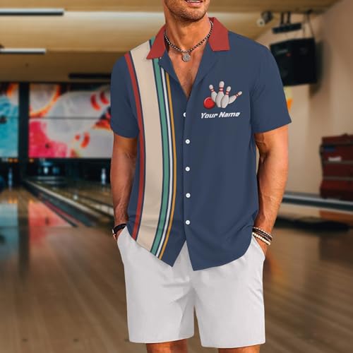 Custom Bowling Shirts for Men Vintage Retro Personalized Team Name Shirt