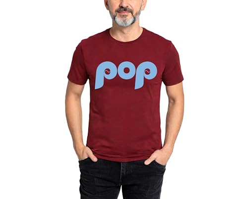 Pop Dad Baseball T-Shirt, Men's Baseball Spring Training Shirt, Retro "Pop" Dad T-Shirt, Christmas T-Shirt, Fathers Day Gift, Fun Gift for Grandpa or Husband (Cardinal / Baby Blue Print, Adult Unisex Shirt / XL)