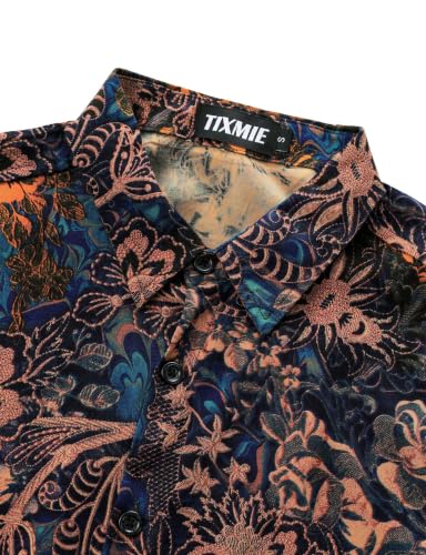 TIXMIE Mens Hawaiian Shirts Casual Short Sleeve Button Down Retro Shirts