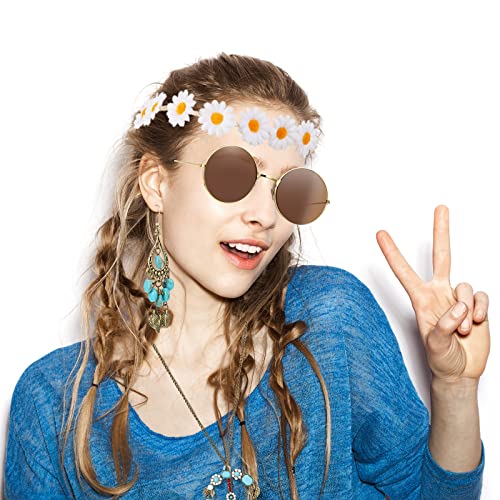 Hicarer 4 Pcs 70s Hippie Accessories for Women Party Costume,White