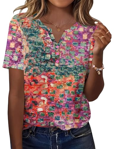 TCOT V Neck Shirts for Women Casual Short Sleeve Trendy Tops Blouses M