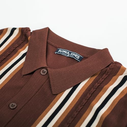 PJ PAUL JONES Mens Vintage Button Down Knitted Polo Shirt Dark Coffee L