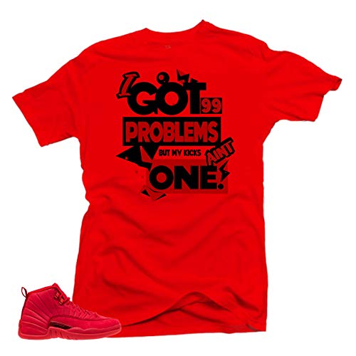 SNELOS Shirt to Match Jordan (Jordan 12 Bulls 99 Problems Shirt (Red), XL)