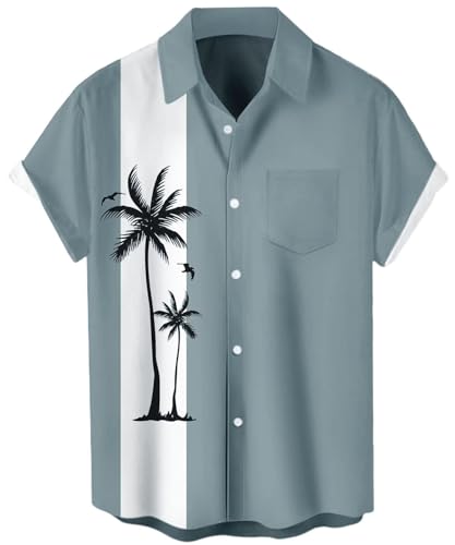 Men's Short Sleeve Button Up Hawaiian Shirt 1950s Vintage Bowling Shirts