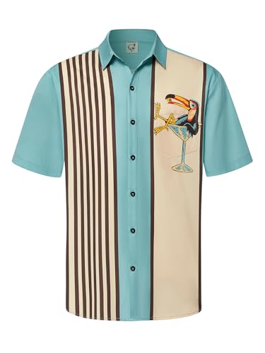 Hardaddy Men's Vintage Bowling Shirt Short Sleeve Button Down Hawaiian Summer Beach Printed Casual Shirts Green-10 XXL