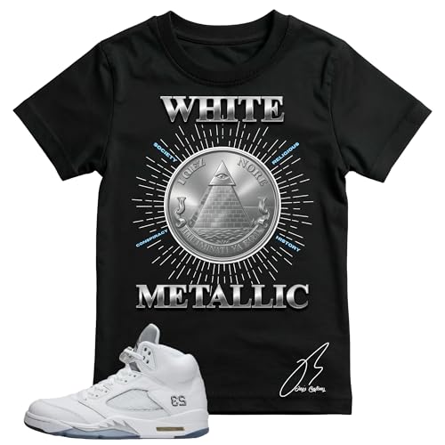 Shirt to Match 5 White Metallic, 23 Shoe Coordinating Graphic Tee, Best Gift, Mens Clothing, Unisex Tops (US, Alpha, Small, Regular, Regular, Black)