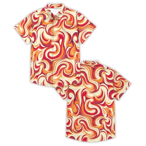 70s Mens Funny Hawaiian Shirt Retro Pattern Beach Tropical Short Sleeve Holiday Aloha Shirt Casual Button Down Shirt Orange