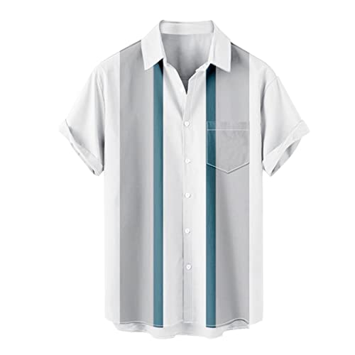 Vintage Bowling Shirts Mens 1950s Retro Short Sleeve Button Down Shirts Casual Regular Fit Summer Hawaiian Beach Tops