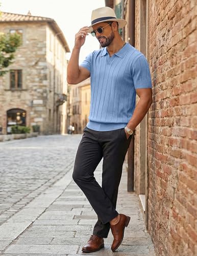 COOFANDY Mens Polo Shirts Short Sleeve Casual Knit Polo Shirt Vintage Golf T Shirts Old Money Tops