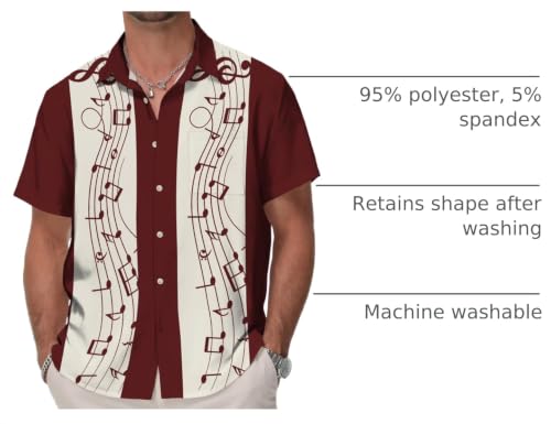 KYKU Mens Retro Bowling Shirts 50s Costume Men Shirt Short Sleeve Button Up Casual Wine Red 3X-Large