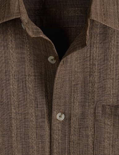 LucMatton Men's Vintage Bohemian Short-Sleeve Button-Down Shirt Casual Regular-Fit Striped Textured Summer Beach Tops Brown XX-Large