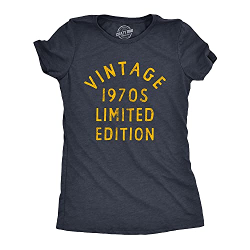 Womens Vintage 1970s Limited Edition T Shirt Funny Cool 1970 Theme Classic Tee for Ladies Funny T Shirts Cool Vintage Top Women's Novelty Tees Navy XL