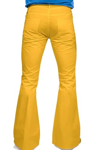 70s Disco Bell Bottom Jeans, 60s 70s Vintage Denim Pants for Men - Yellow