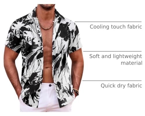 COOFANDY Short Sleeve Button Down Shirt for Men Hawaiian Aloha Shirts Casual Beach Shirt Vintage Bowling Shirts Black