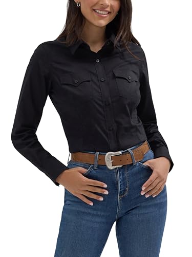 Wrangler Western Women's Retro Button-Down Shirt, Black, Medium