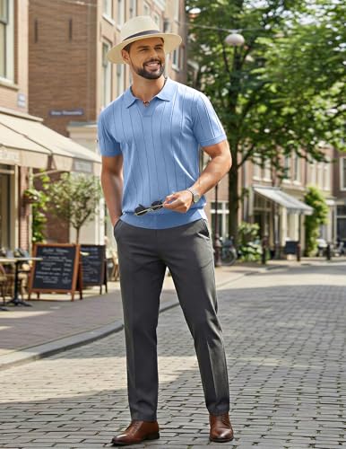 COOFANDY Mens Polo Shirts Short Sleeve Casual Knit Polo Shirt Vintage Golf T Shirts Old Money Tops