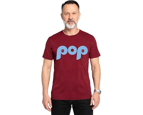 Pop Dad Baseball T-Shirt, Men's Baseball Spring Training Shirt, Retro "Pop" Dad T-Shirt, Christmas T-Shirt, Fathers Day Gift, Fun Gift for Grandpa or Husband (Cardinal / Baby Blue Print, Adult Unisex Shirt / XL)