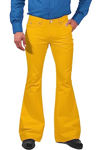 70s Disco Bell Bottom Jeans, 60s 70s Vintage Denim Pants for Men - Yellow