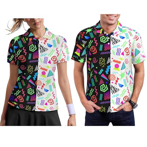 70s 80s Couple Golf Shirts,Men's Matching Hawaiian Golf Shirt for Couple,Performance Moisture Wicking Dry Couple Polo Shirt XL