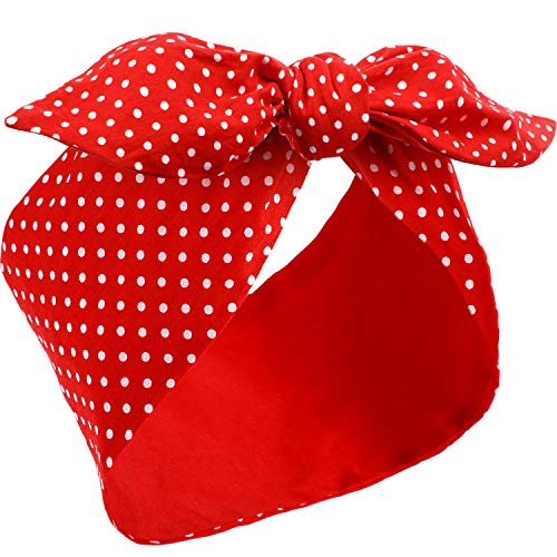 Hicarer Red Polka Dot Headband Vintage Wired Hairband with Twist Bow Wide Bandana Retro 50s Hair Accessories Cosplay Throwback Costume for Women 1950s Dance Party(Red,Small Dots)