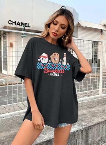 MOUSYA Baseball Shirts Women Oversized Baseball Mom Tshirt Baseball Heart Graphic Tee