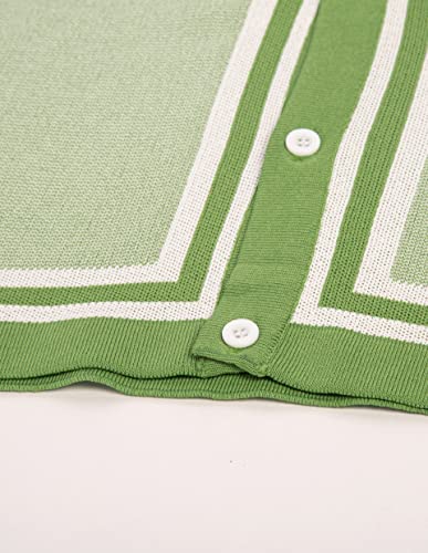 Mens Vintage Polo Shirts Short Sleeve Collared Button Rockabilly Shirts Green M