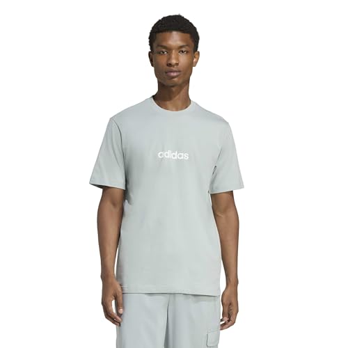 adidas Men's Essentials Linear Single Jersey T-Shirt, Wonder Sage/White, Large