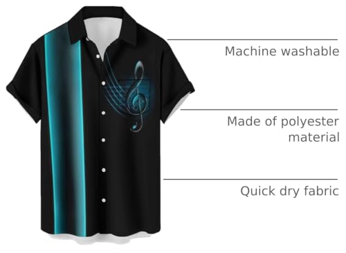 Ecosunny Music Shirts for Men Bowling Print Short Sleeve Casual Button Down Shirt with Chest Pocket