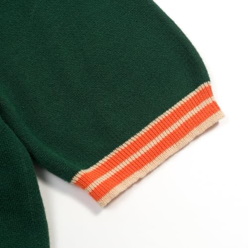 OXKNIT Men's Knit Short Sleeve Shirts Button Down 1960s Vintage Tiger Pattern Green Cotton Polo Shirt Summer Knitwear
