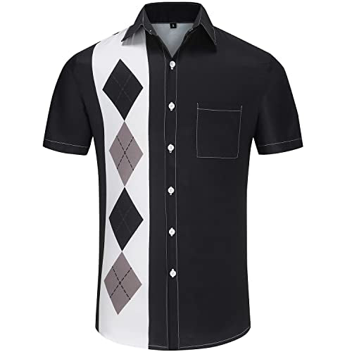 KYKU Vintage Bowling Shirt for Men Rockabilly Button Up Shirt 50s Retro Tee