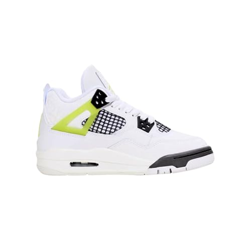Nike Air Jordan 4 Retro (GS) Big Kid Shoes, White/LT-Lemon Twist (HJ5990-100), Size 4Y US