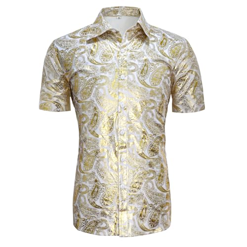 CARUHIF Men's 70s Disco Shirt Retro Paisley Short Sleeve Shirts(Z3886BJ,L)