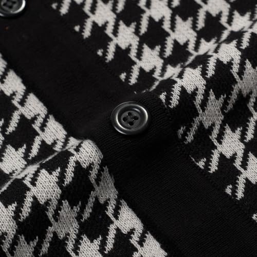 OXKNIT Men's Knit Short Sleeve Shirts Button Down Vintage Knitted Embroidery Heart Pattern Polo Shirt Black Polo